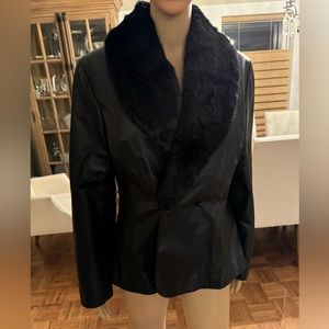 Gorgeous black genuine leather and fur jacket from Neiman Marcus, size 8